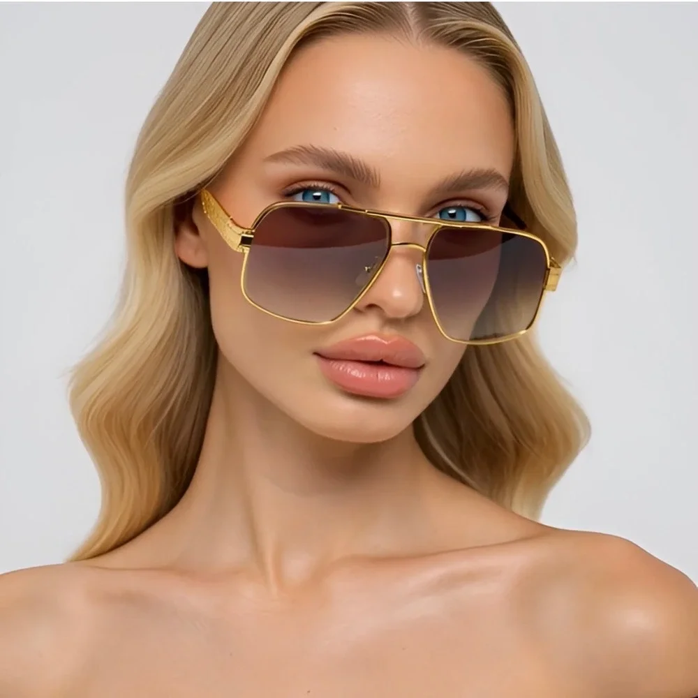 Sunglasses Women Shades Square‎ Gold Metal UV400 Protection Summer Retro Vintage